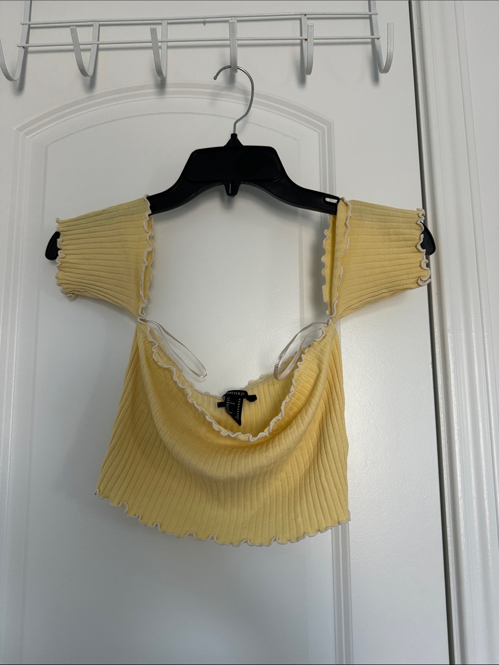 Yellow Off-Shoulder Ribbed  Cropped Top